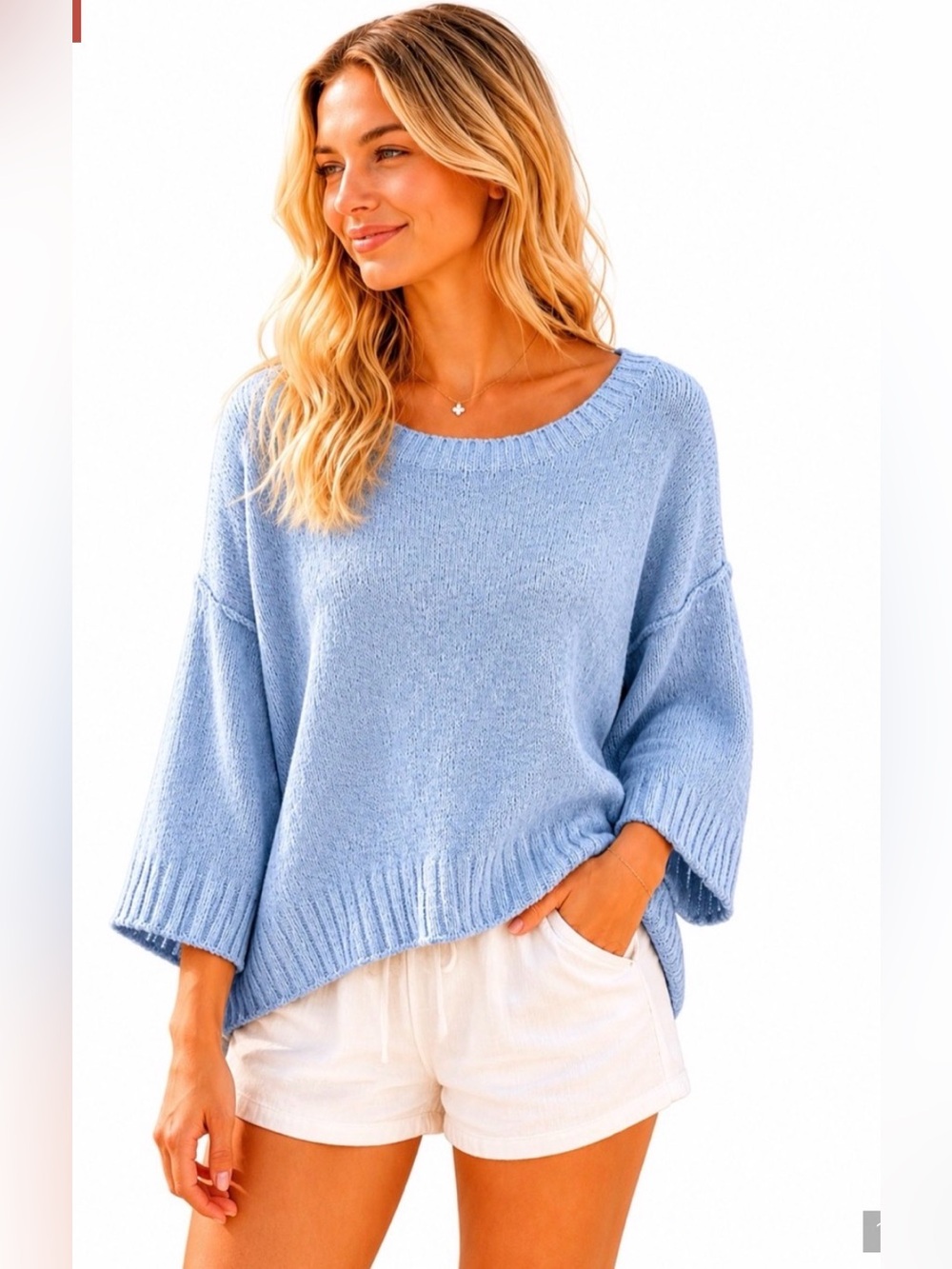 NWT Miracle Lightweight Summer Crewneck Sweater ~ Sky Blue